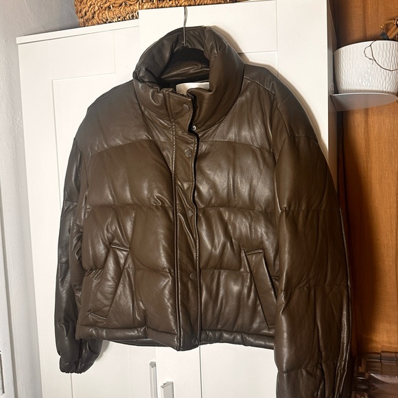 OAK + FORT Puffer Brown Cropped Coat - Picture 7 of 10